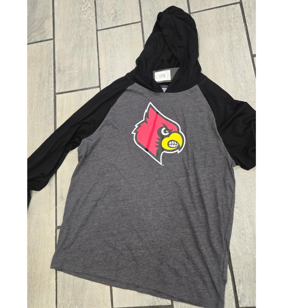 NWT University of Louisville Cardinals Hoodie XL Raglan Gray Black 047-38-9352